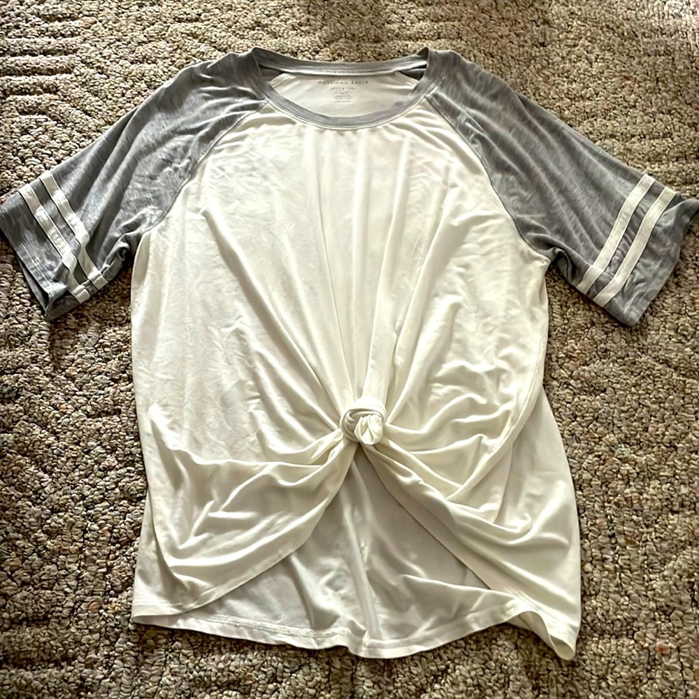 American Eagle soft and sexy tee, grey and white, size large